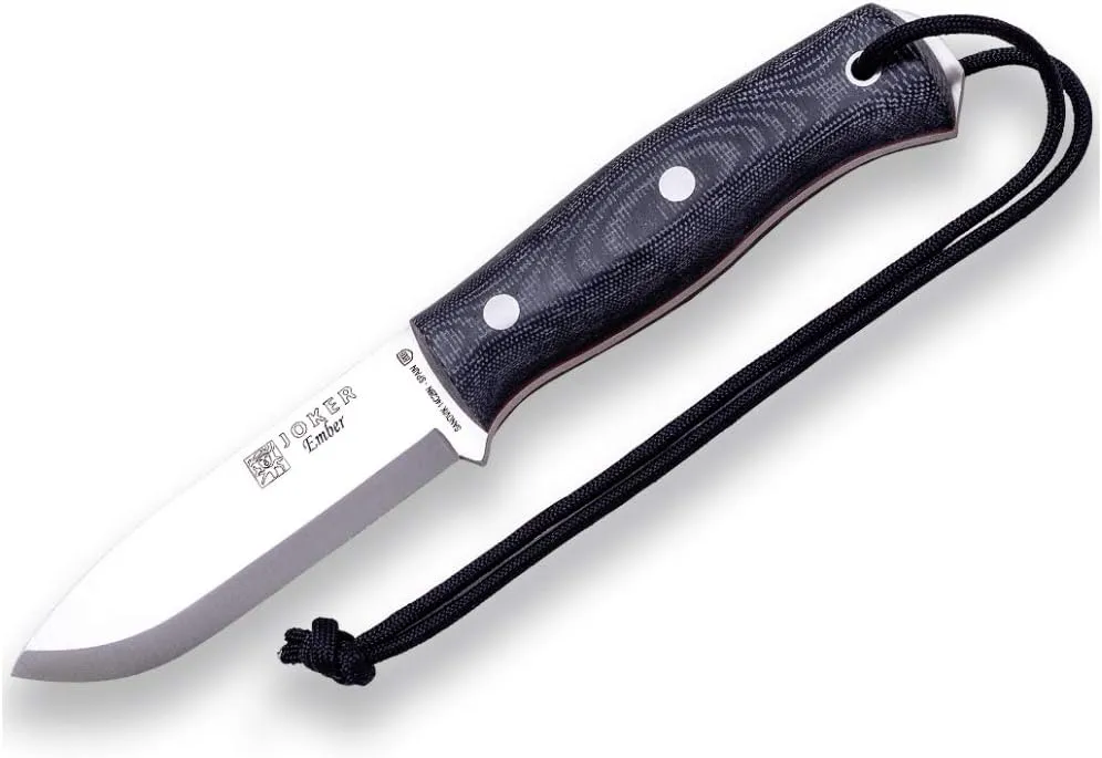 Joker Ember Scandi CM122 Outdoor Tool with Leather Sheath – 4.13" Sandvik 14C28N Steel Blade – Versatile Knife for Fishing, Camping, Hiking and Bushcraft (Micarta Canvas, Leather Sheath)