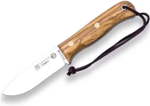 Joker Hunting Knife CO112 BS9 Campero, Blade 4.13 inches Steel of SANDVIK 14C28N, with Brown Leather Sheath, Tool for Fishing, Hunting, Camping and Hiking (Olive Wood, Leather Sheath)