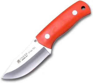 Joker "Erizo TS1 CN81 Skinning Knife, 2.95-inch Blade, Orange Canvas Micarta Handle, Black Leather Sheath, Fishing, Hunting, Camping, and Hiking Tool.