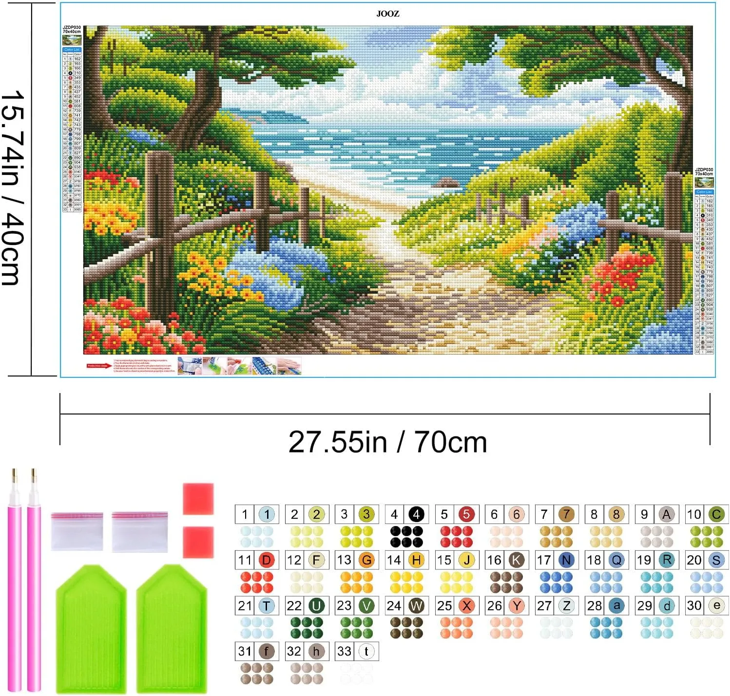 JOOZ Large Diamond Art Kits for Adults - 5D Landscape Beach Diamond Painting Kits for Adults, DIY Full Drill Beach Diamond Art Painting Kits, Gem Art Kits for Home Wall Decor 27.5x15.7 Inch