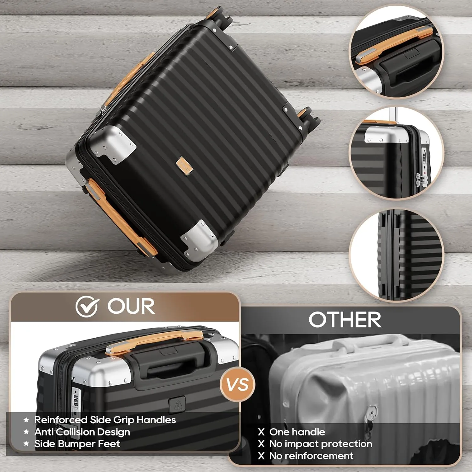Joyway Carry On 13 Piece Luggage Set，Aviation Grade PP Spinner Suitcase, Durable with Style. Premium Baggage for All Travels with Bag Black