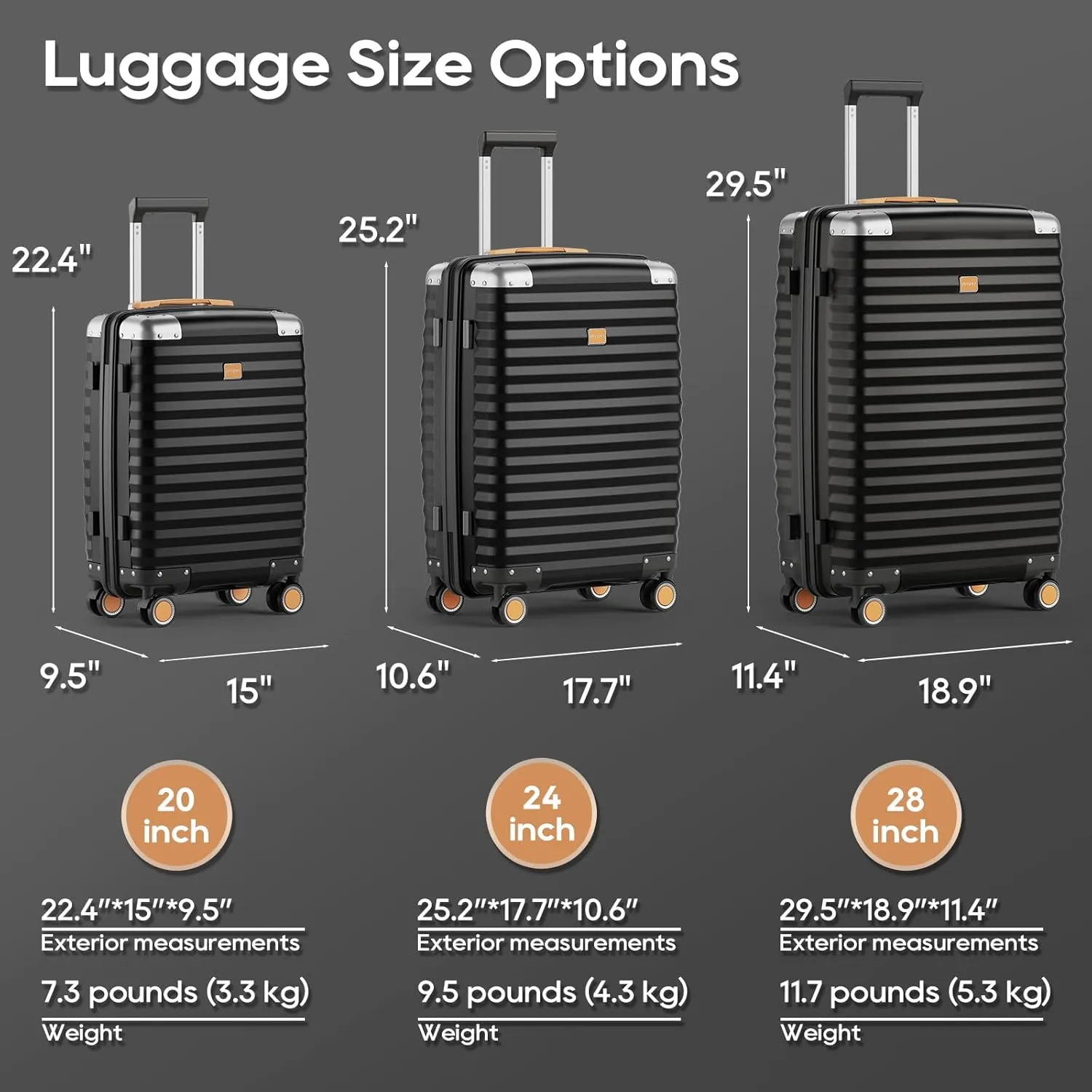 Joyway Carry On 13 Piece Luggage Set，Aviation Grade PP Spinner Suitcase, Durable with Style. Premium Baggage for All Travels with Bag Black