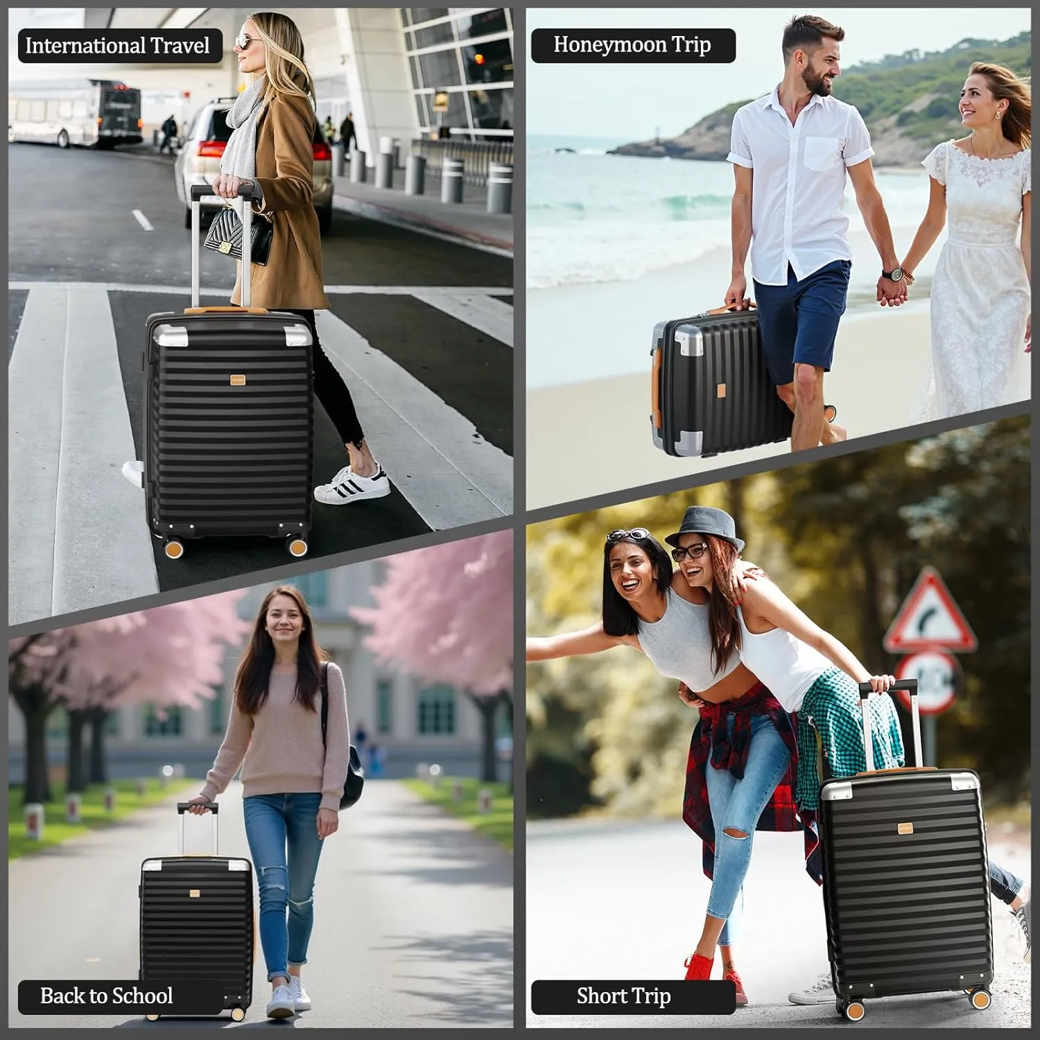 Joyway Carry On 13 Piece Luggage Set，Aviation Grade PP Spinner Suitcase, Durable with Style. Premium Baggage for All Travels with Bag Black