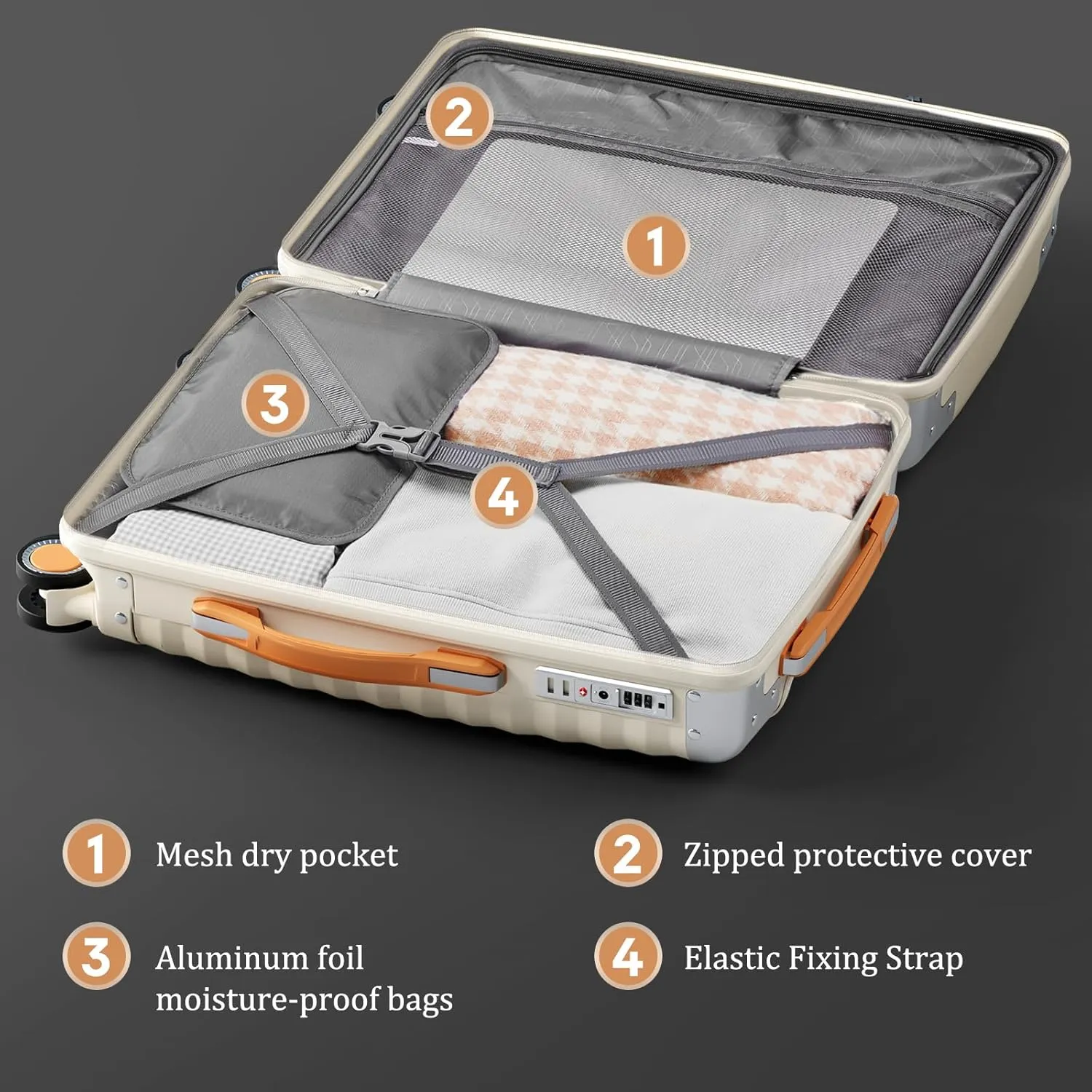Joyway Carry On 13 Piece Luggage Set，Aviation Grade PP Spinner Suitcase, Durable with Style. Premium Baggage for All Travels with Bag Cream Color