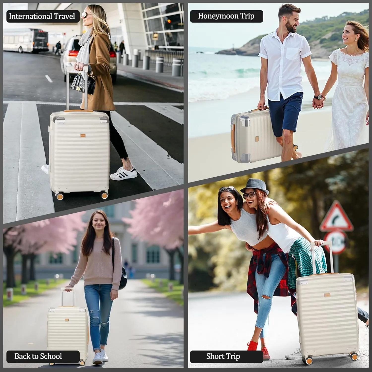 Joyway Carry On 13 Piece Luggage Set，Aviation Grade PP Spinner Suitcase, Durable with Style. Premium Baggage for All Travels with Bag Cream Color