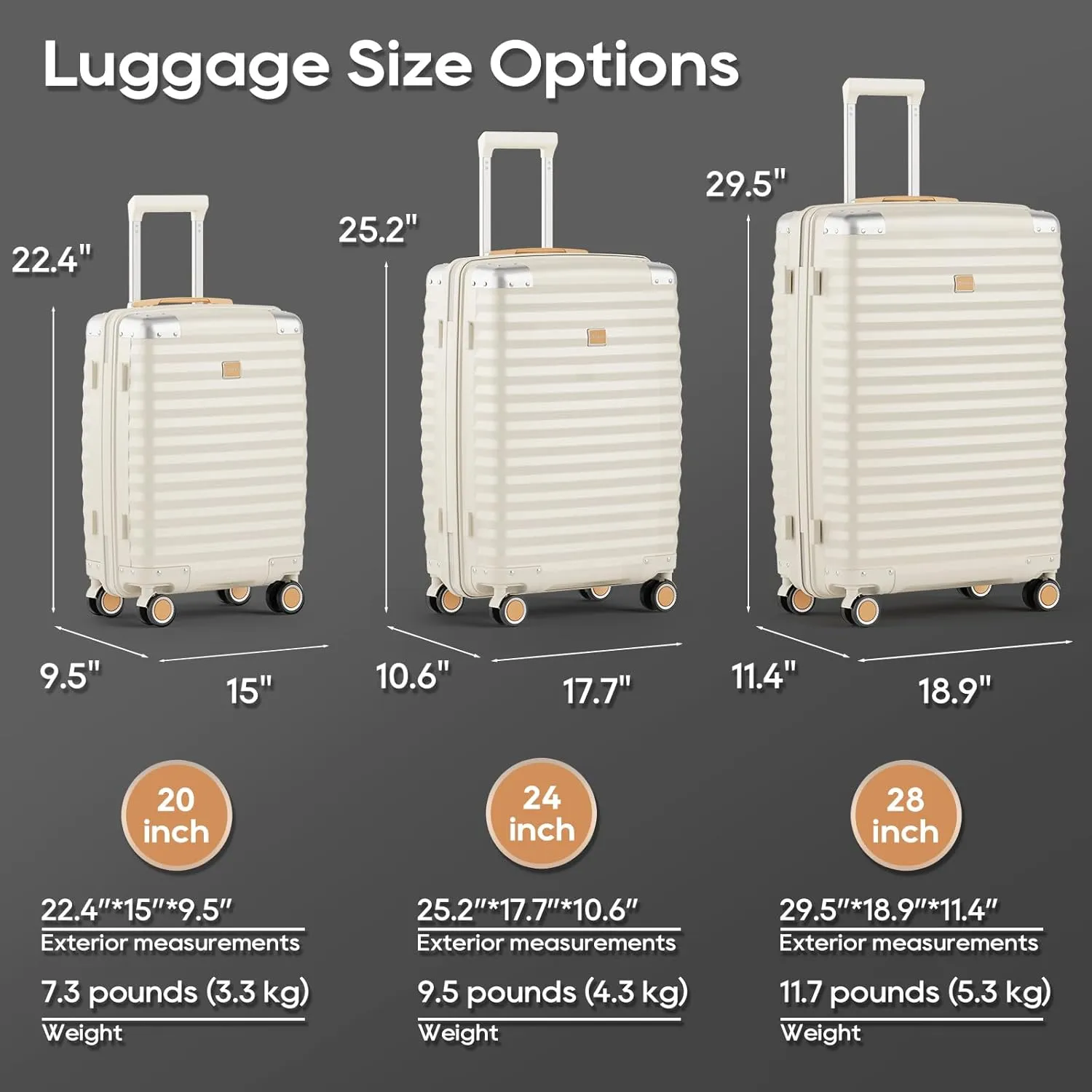 Joyway Carry On 13 Piece Luggage Set，Aviation Grade PP Spinner Suitcase, Durable with Style. Premium Baggage for All Travels with Bag Cream Color
