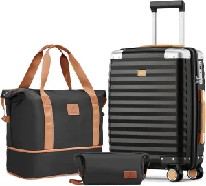 Joyway Carry On Luggage, 20 IN Suitcase Hardside Checked with TSA Lock, Spinner Double Wheels for Men and Women with Bag, 3 Piece Sets Black