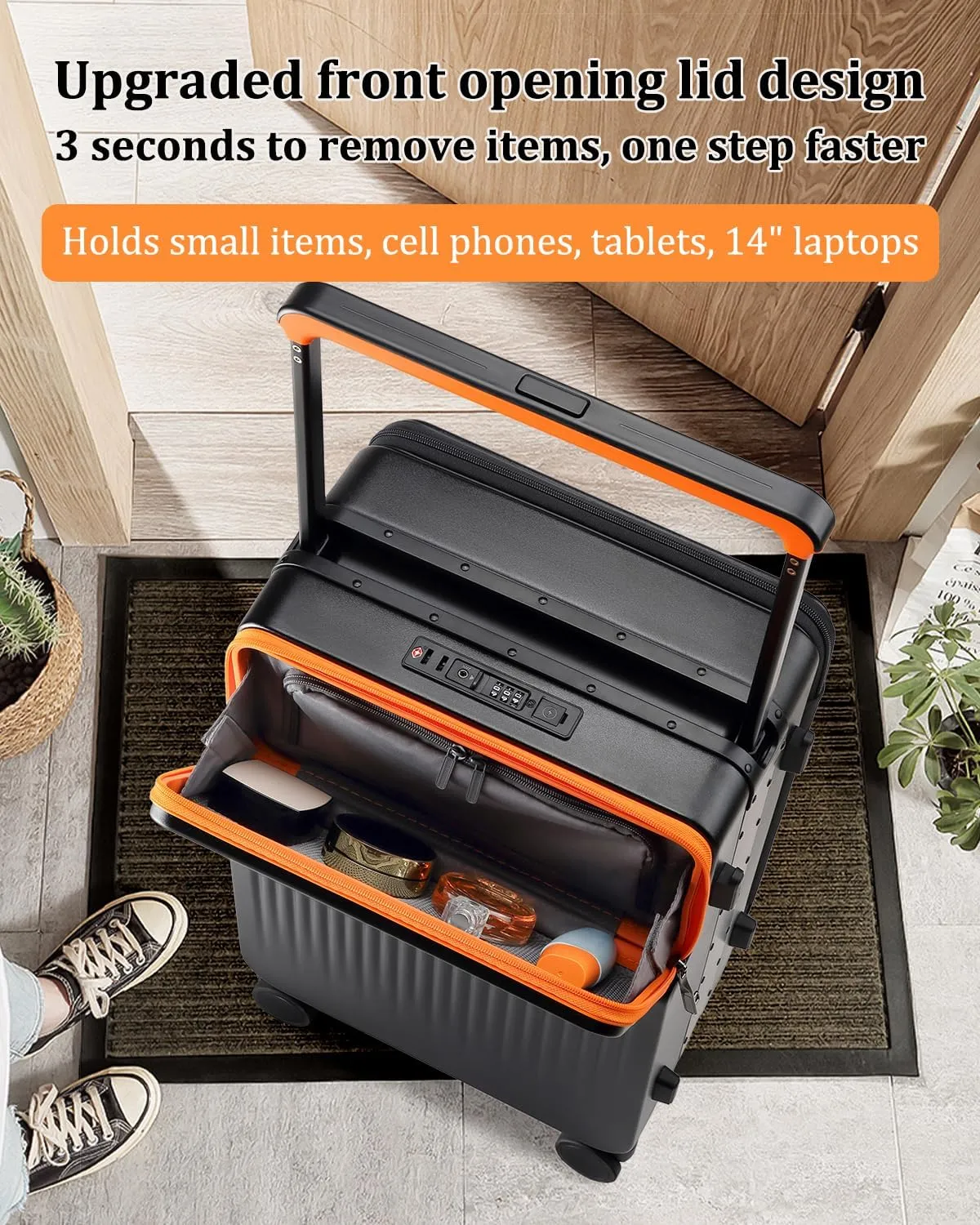 Joyway Carry on Luggage Airline Approved with Charging Port, Lightweight Hardside 20 Inch Carry-on Suitcase with TSA Lock and Spinner Wheels, Black