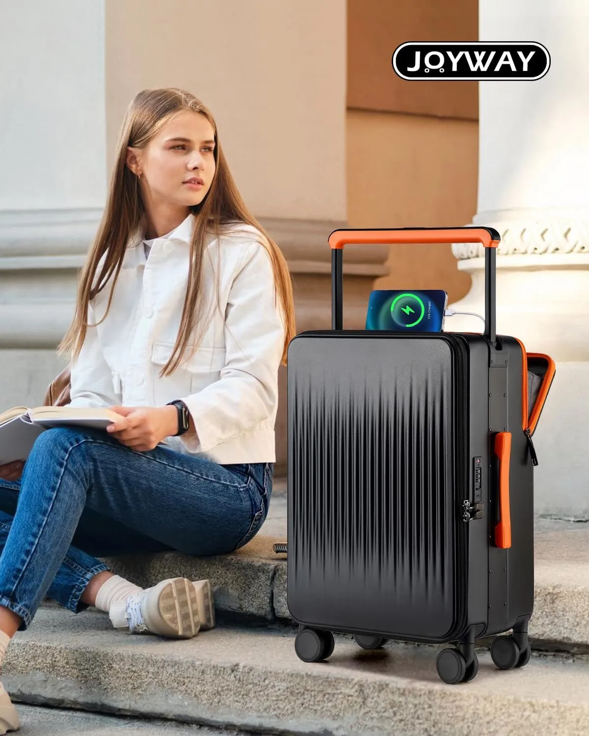 Joyway Carry on Luggage Airline Approved with Charging Port, Lightweight Hardside 20 Inch Carry-on Suitcase with TSA Lock and Spinner Wheels, Black