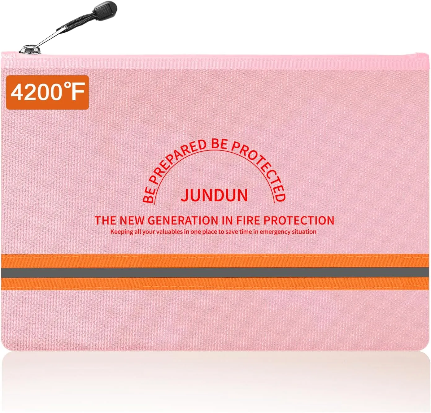 JUNDUN Fireproof Document Bag,14.2”x 10.0”Waterproof and Fireproof Money Bag with Aluminum Foil Lining,Fireproof Safe Storage Pouch with Zipper for Document and Cash,Pink