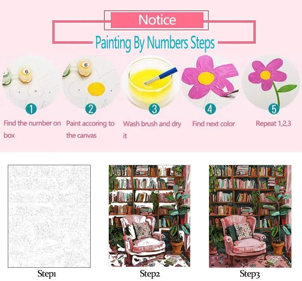 Jungle Wildlife Animals Paint by Numbers Kits Children,Bohemia Paint by Numbers Blossom Flowers Paint by Numbers Kits on Canvas for Home Wall Decor DIY Framed 16x20 Inch