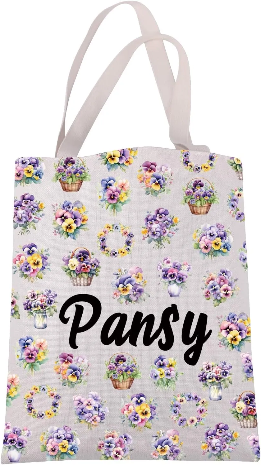 JXGZSO Pansy Canvas Tote Bag Pansy Flowers Lover Gift Pansy Flower Shoulder Bag Floral Botanical Gift Wildflower Handbag