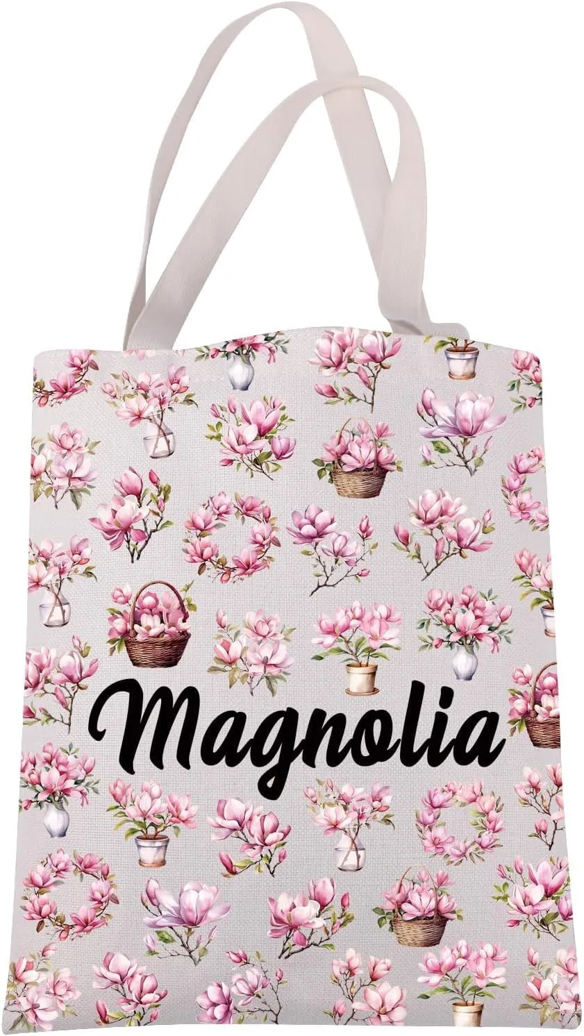 JXGZSO Pink Magnolia Flowers Lover Gift Magnolia Flower Shoulder Bag Floral Botanical Gift Wildflower Tote Bag