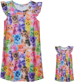 Jxstar Matching Girls&Doll Nightgowns Pajamas Princess Sleepwear Flutter Sleeve Night Dresses