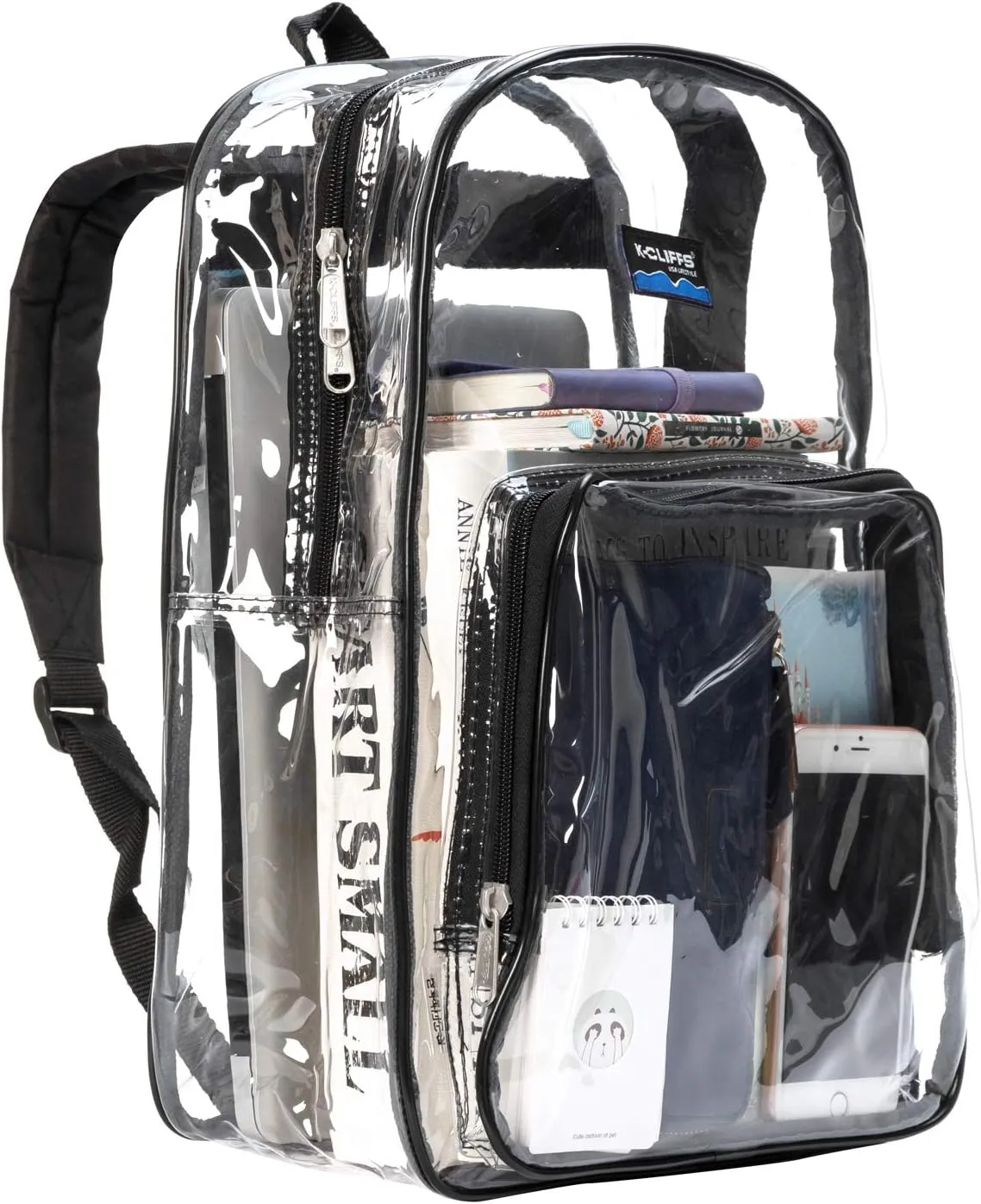 K-Cliffs Large Transparent Backpack Clear Heavy Duty School Bag Durable Student Bookbag See Through Vinyl Daypack Workbag