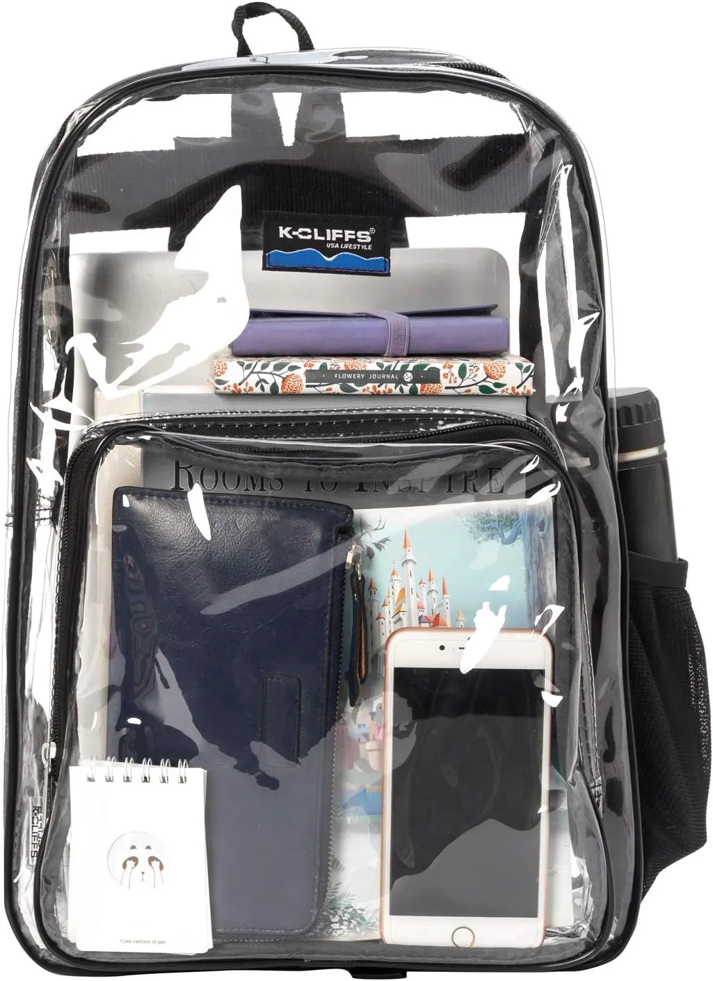 K-Cliffs Large Transparent Backpack Clear Heavy Duty School Bag Durable Student Bookbag See Through Vinyl Daypack Workbag