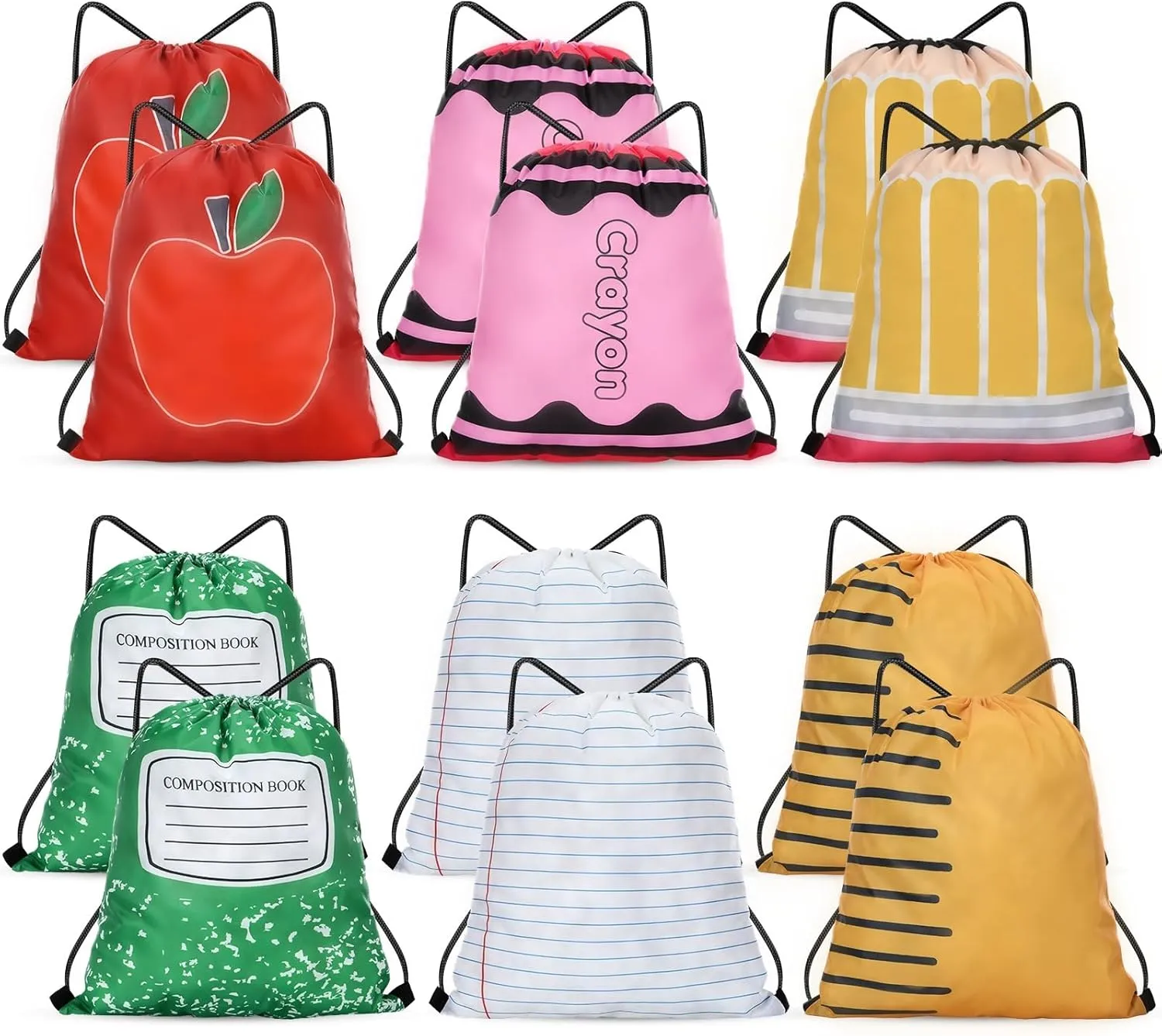 Kacctyen 12 Pcs Teacher Appreciation Gift Bags Thank You Teachers Gift Drawstring Backpacks 16.5 x 13.4 Inch Apple Crayon Pencil Bags for Appreciation Week Graduation Retirement Party Supplies