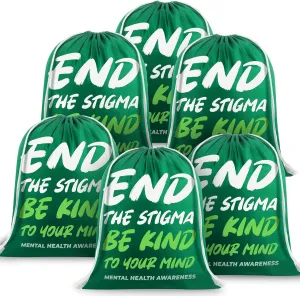 Kacctyen 6 Pcs Mental Health Day Drawstring Backpack End the Stigma Drawstring Bags Polyester Cinch Gym Travel Backpack