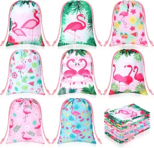 Kajaia 24 Pieces Flamingo Drawstring Gift Bags Hawaiian Party Favor Bags Flamingo Party Candy Treat Bags Tropical Party Goodie Bags for Kids Birthday Party Decorations Beach Party Supplies