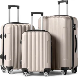 Karl home Luggage Set of 3 Hardside Carry on Suitcase Sets with Spinner Wheels & TSA lock, Portable Lightweight ABS Luggages for Travel, Business - Champagne(20/24/28)