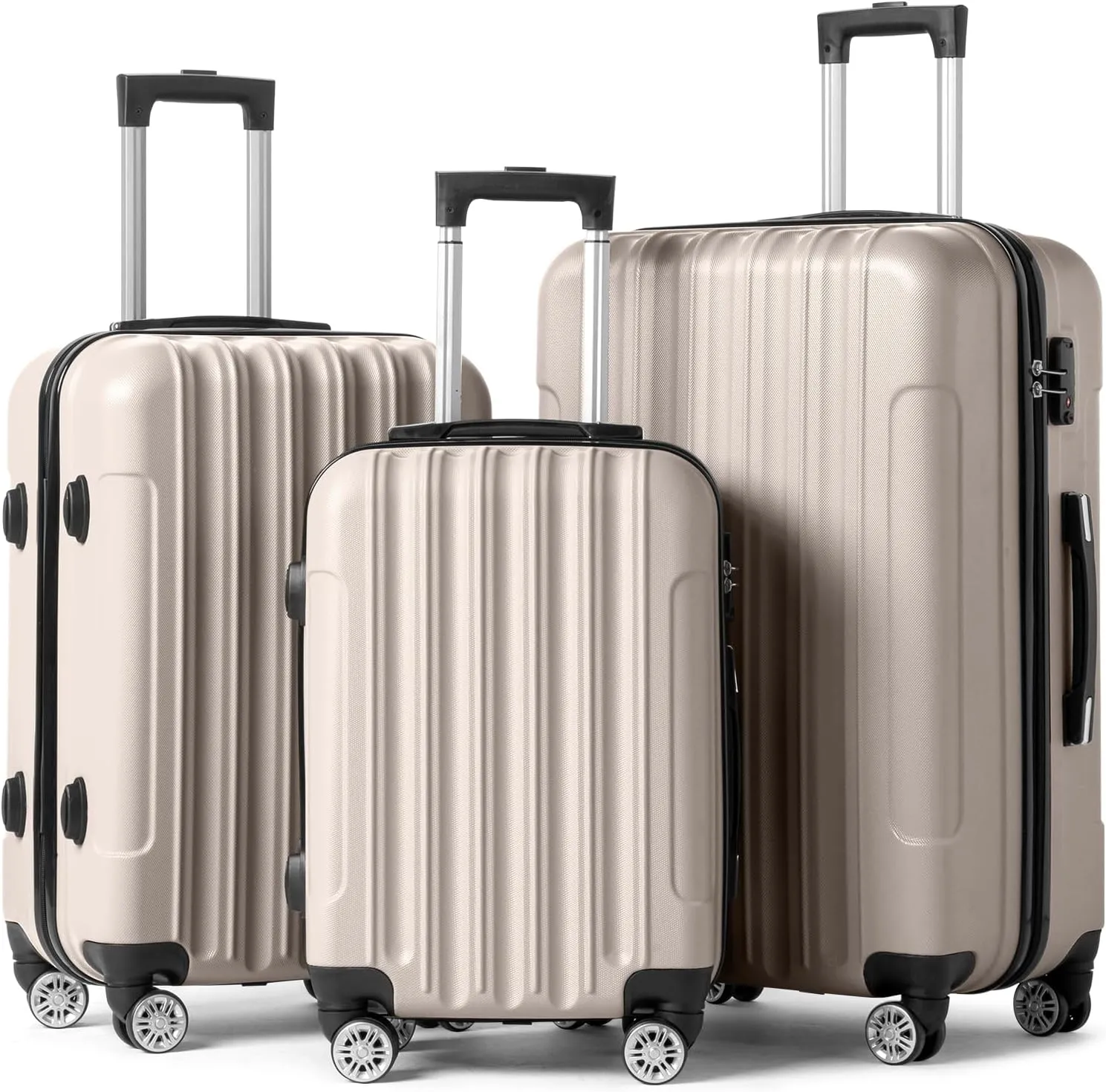 Karl home Luggage Set of 3 Hardside Carry on Suitcase Sets with Spinner Wheels & TSA lock, Portable Lightweight ABS Luggages for Travel, Business - Champagne(20/24/28)