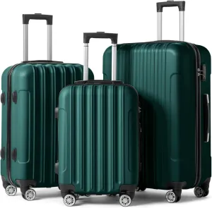 Karl home Luggage Set of 3 Hardside Carry on Suitcase Sets with Spinner Wheels & TSA lock, Portable Lightweight ABS Luggages for Travel, Business - Dark Green (20/24/28)