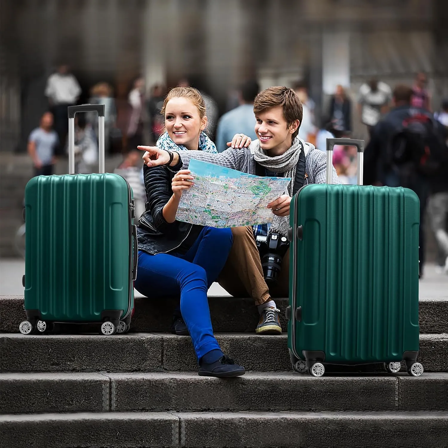 Karl home Luggage Set of 3 Hardside Carry on Suitcase Sets with Spinner Wheels & TSA lock, Portable Lightweight ABS Luggages for Travel, Business - Dark Green (20/24/28)