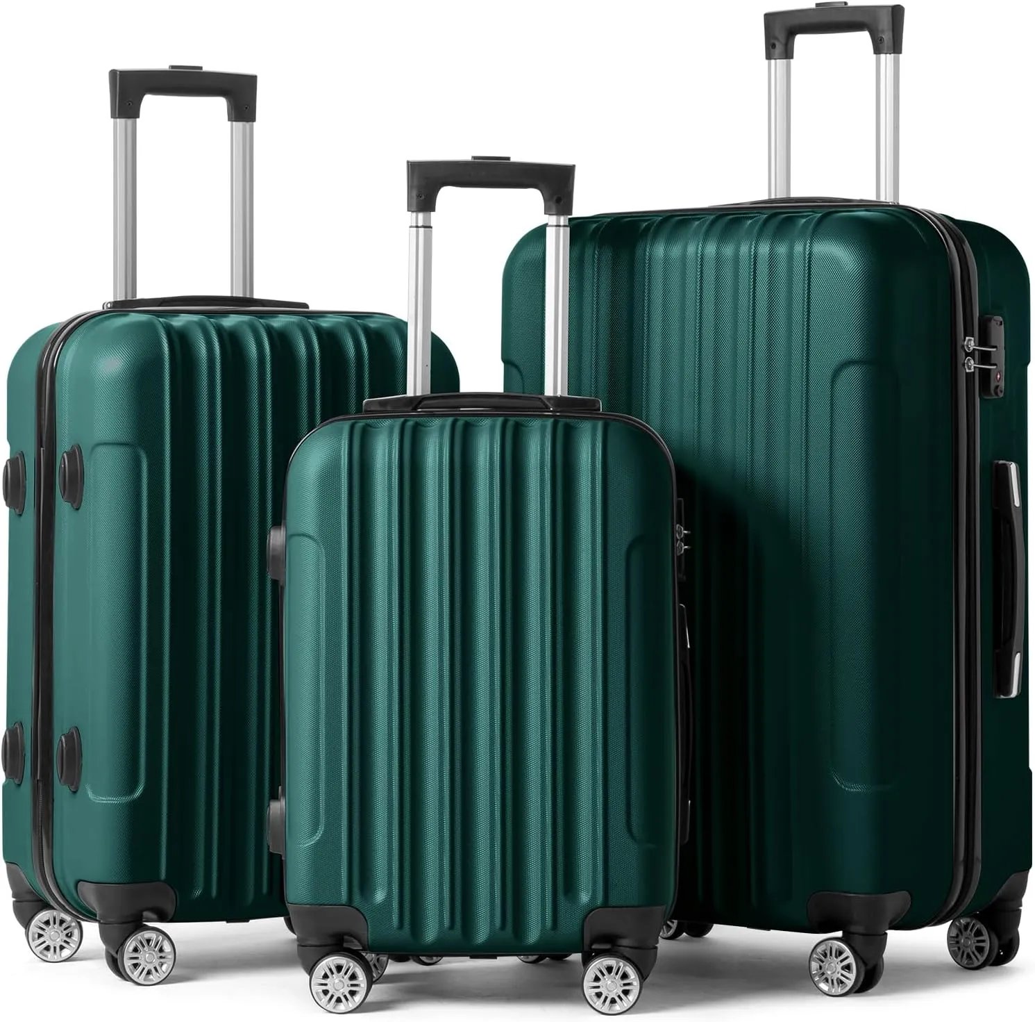 Karl home Luggage Set of 3 Hardside Carry on Suitcase Sets with Spinner Wheels & TSA lock, Portable Lightweight ABS Luggages for Travel, Business - Dark Green (20/24/28)