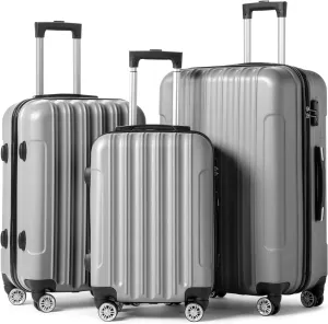 Karl home Luggage Set of 3 Hardside Carry on Suitcase Sets with Spinner Wheels & TSA lock, Portable Lightweight ABS Luggages for Travel, Business - Grey (20/24/28)