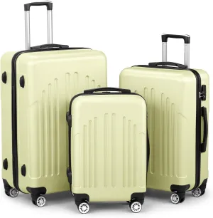 Karl home Luggage Sets 3 Piece, PC ABS Hardside Suitcase Set with Double Spinner Wheels & TSA Lock for Travel Business, 3-Piece Set (20/24/28), Light Yellow