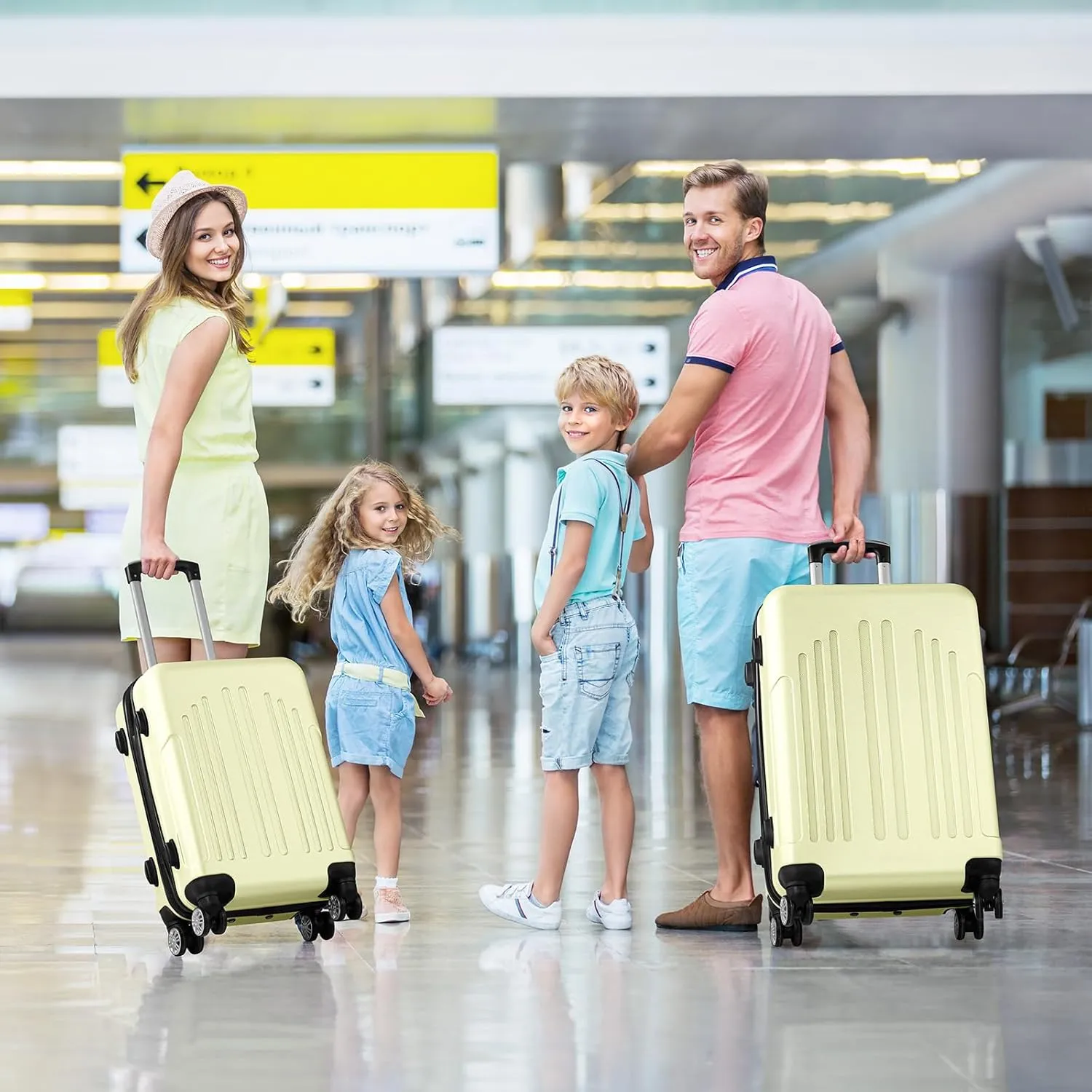 Karl home Luggage Sets 3 Piece, PC ABS Hardside Suitcase Set with Double Spinner Wheels & TSA Lock for Travel Business, 3-Piece Set (20/24/28), Light Yellow
