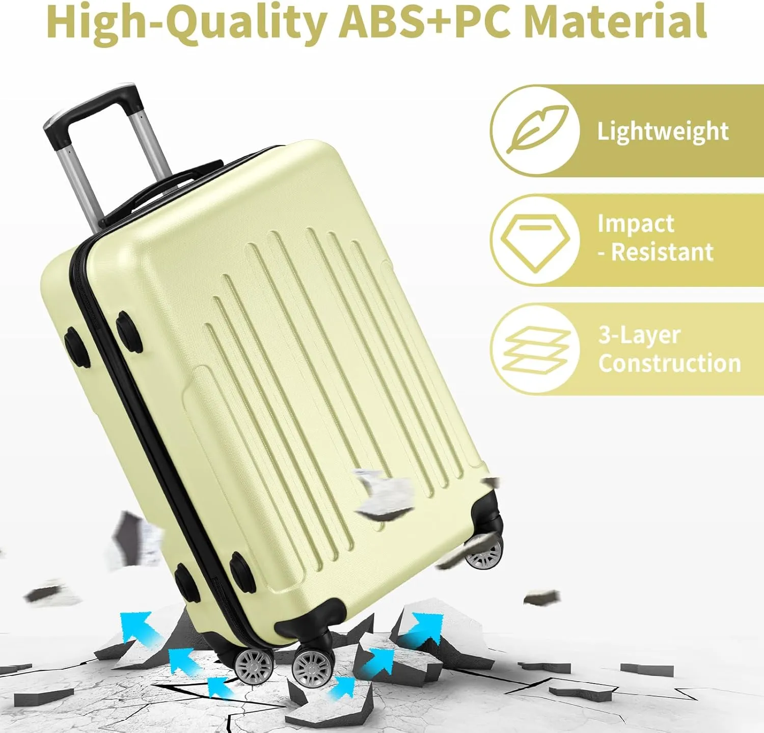Karl home Luggage Sets 3 Piece, PC ABS Hardside Suitcase Set with Double Spinner Wheels & TSA Lock for Travel Business, 3-Piece Set (20/24/28), Light Yellow