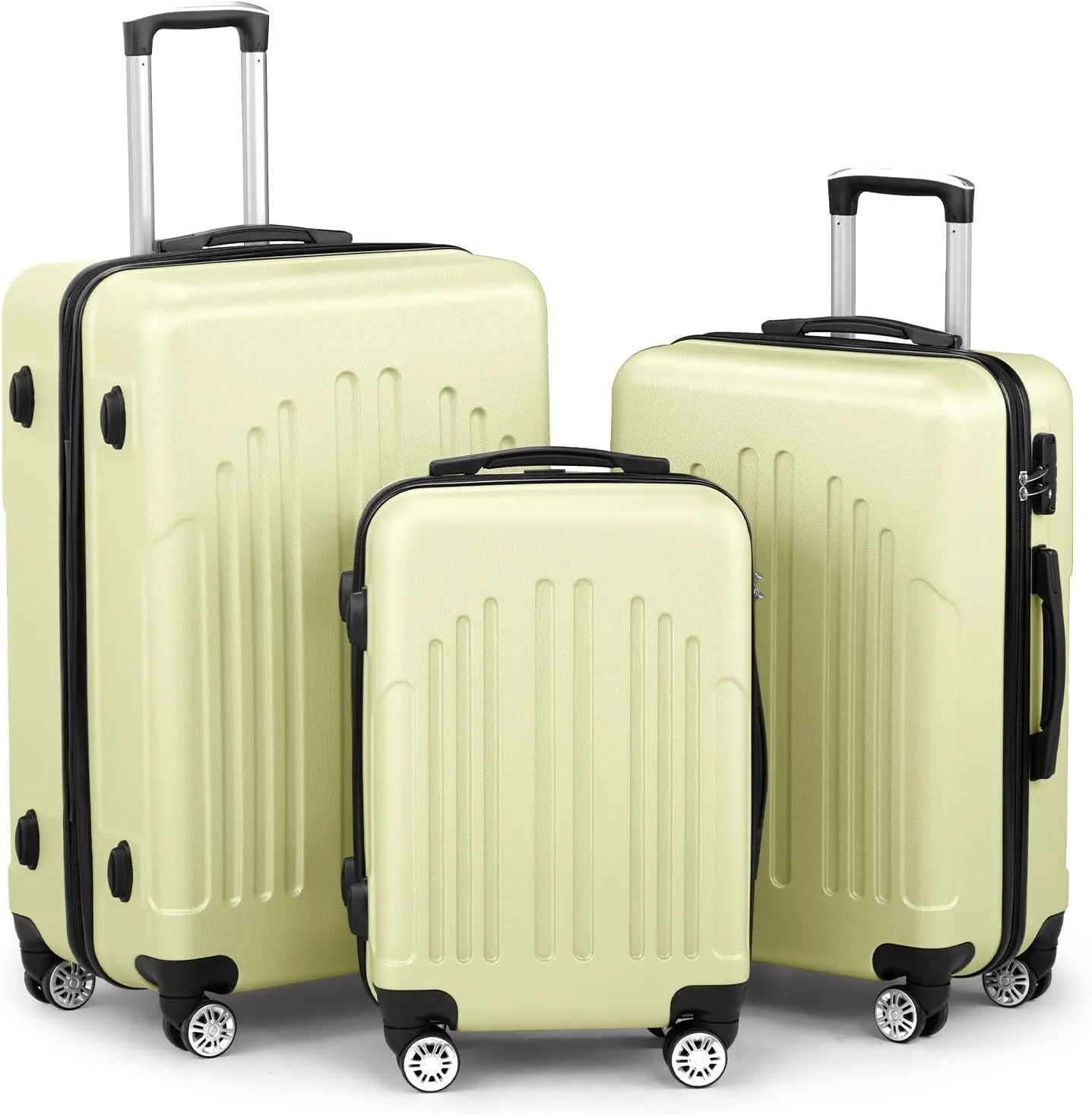 Karl home Luggage Sets 3 Piece, PC ABS Hardside Suitcase Set with Double Spinner Wheels & TSA Lock for Travel Business, 3-Piece Set (20/24/28), Light Yellow