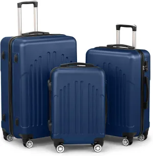 Karl home Luggage Sets 3 Piece, PC ABS Hardside Suitcase Set with Double Spinner Wheels & TSA Lock for Travel Business, 3-Piece Set (20/24/28), Navy Blue