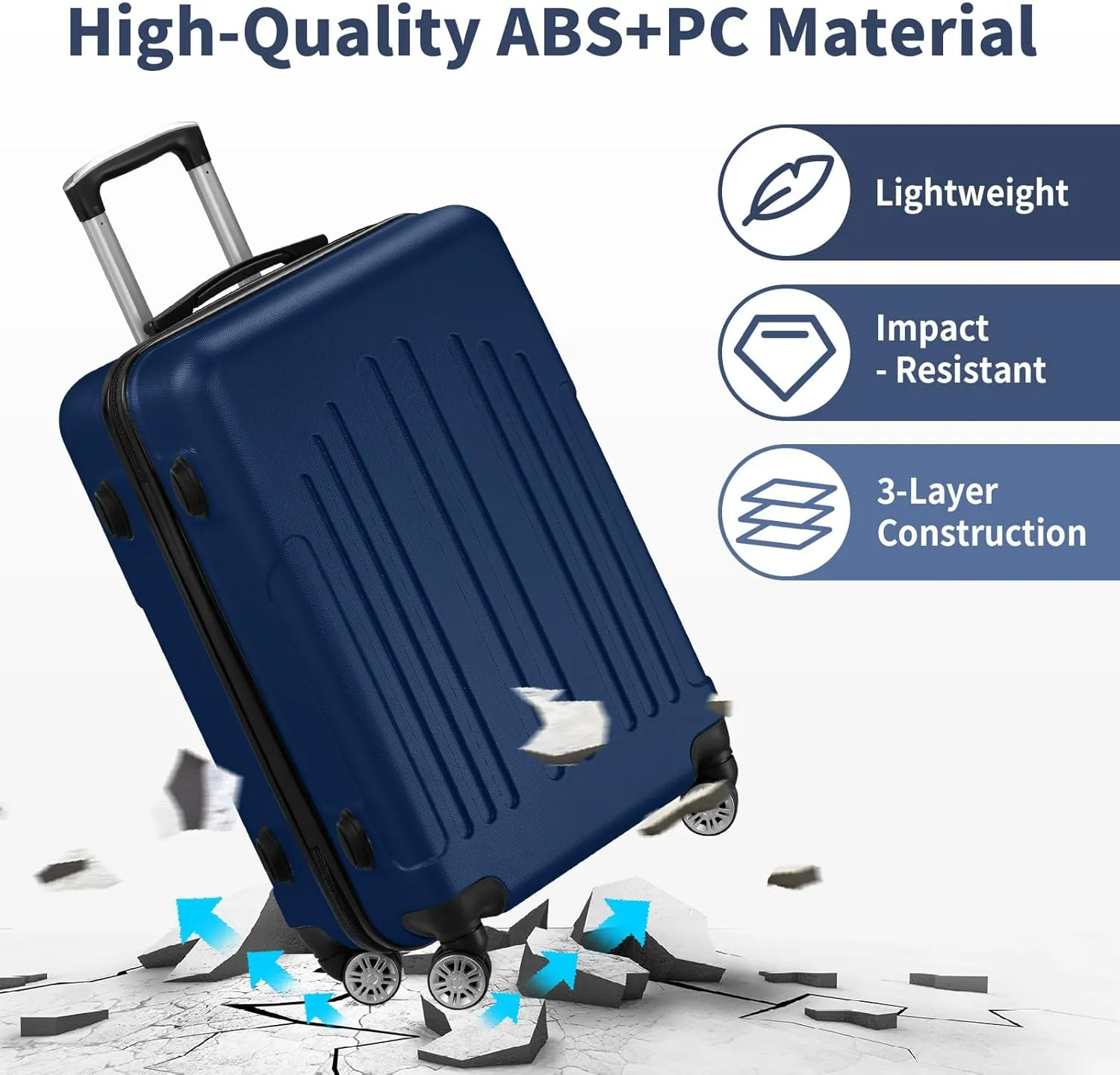 Karl home Luggage Sets 3 Piece, PC ABS Hardside Suitcase Set with Double Spinner Wheels & TSA Lock for Travel Business, 3-Piece Set (20/24/28), Navy Blue