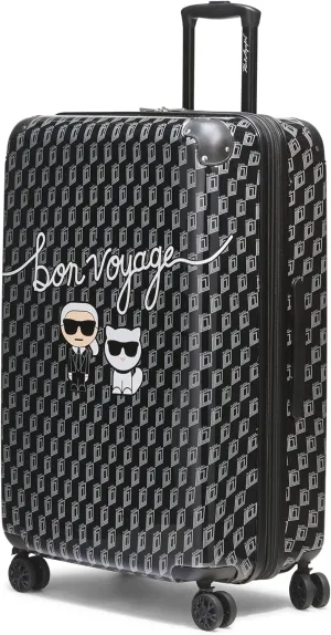 Karl Lagerfeld Paris Bon Voyage Karl and Choupette Hardside Suitcase, Black/Grey, Large