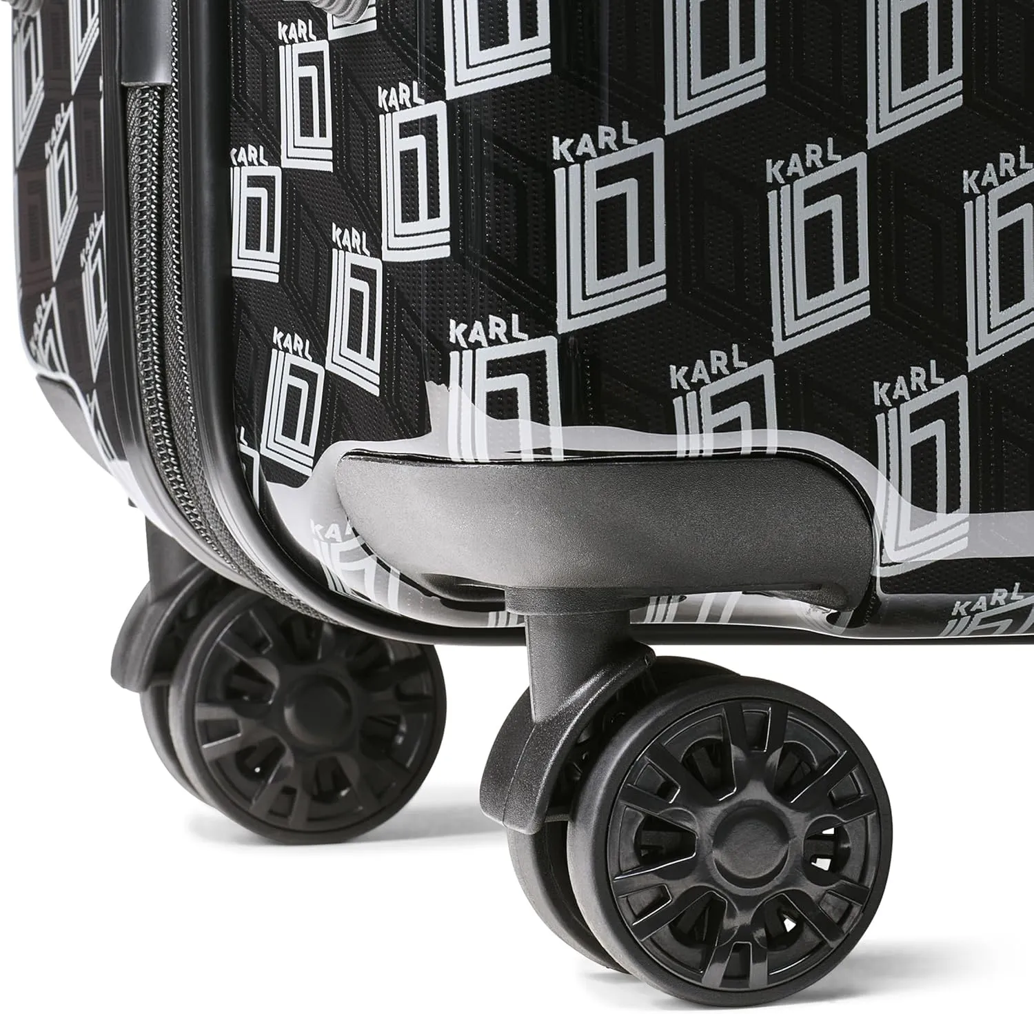 Karl Lagerfeld Paris Bon Voyage Karl and Choupette Hardside Suitcase, Black/Grey, Large
