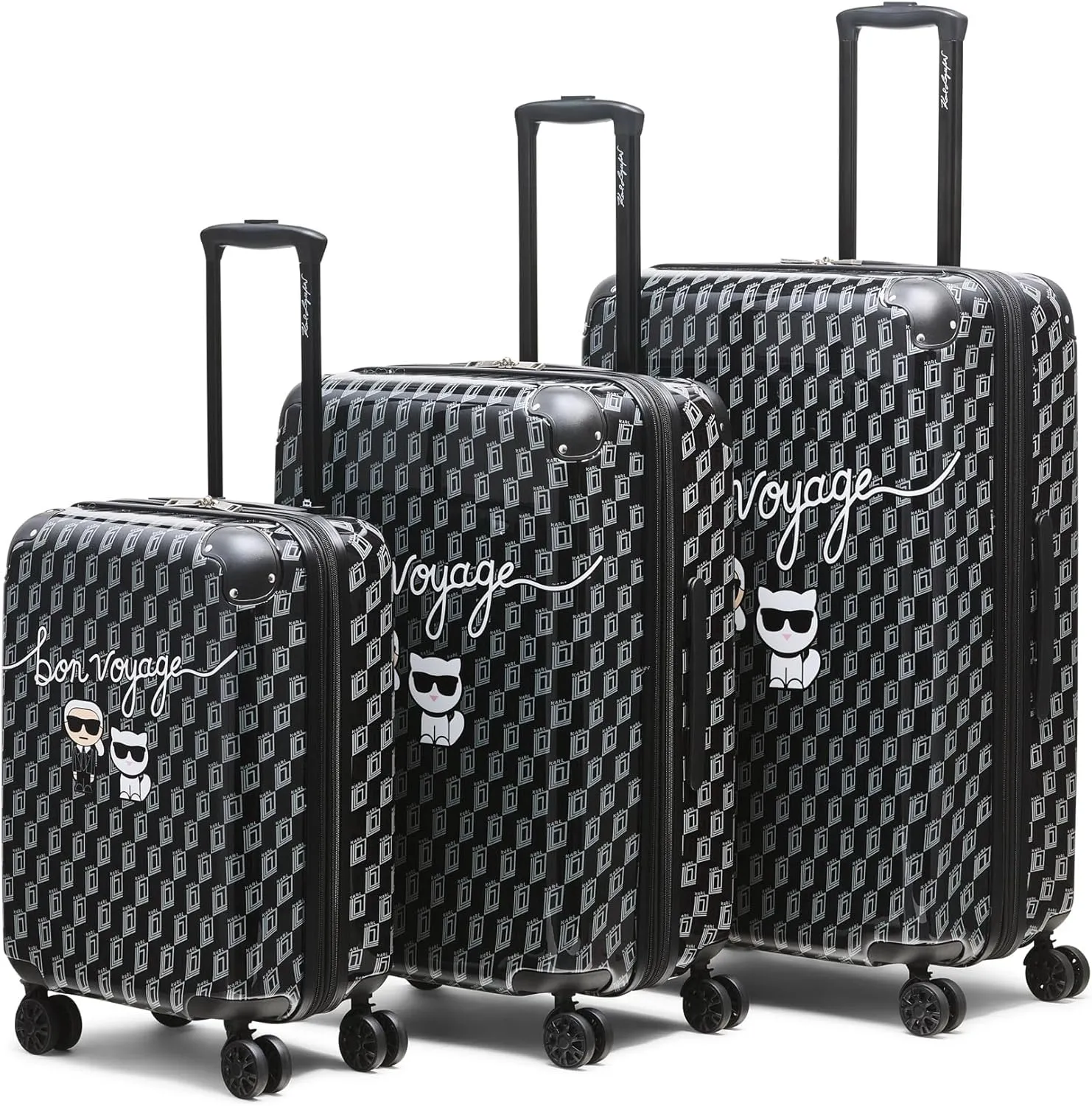 Karl Lagerfeld Paris Bon Voyage Karl and Choupette Hardside Suitcase, Black/Grey, Small