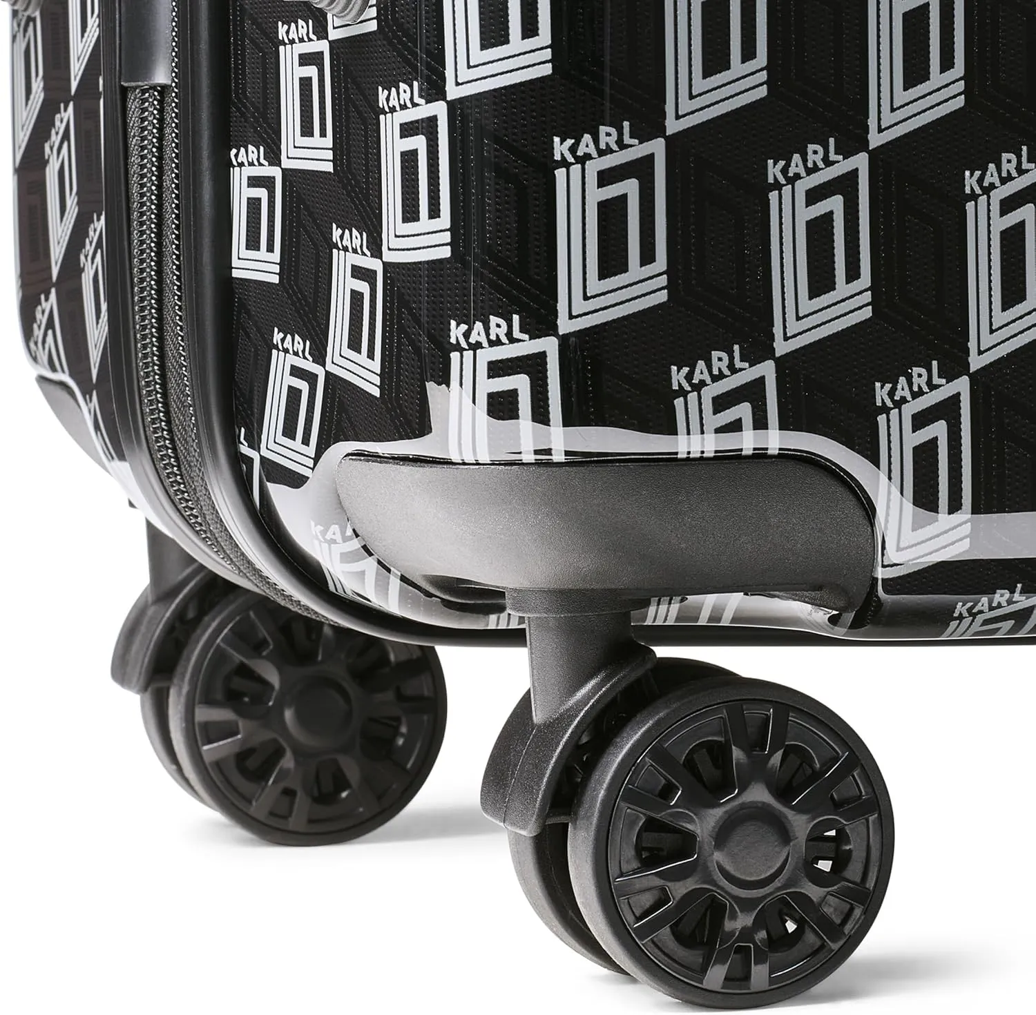 Karl Lagerfeld Paris Bon Voyage Karl and Choupette Hardside Suitcase, Black/Grey, Small
