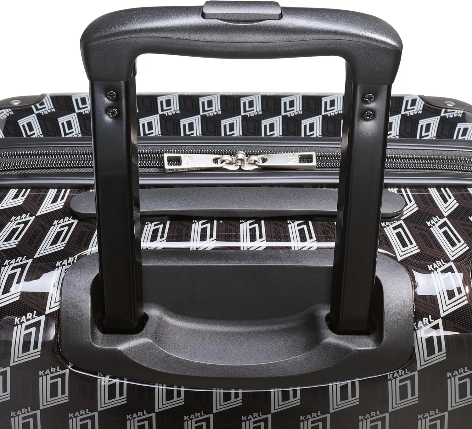 Karl Lagerfeld Paris Bon Voyage Karl and Choupette Hardside Suitcase, Black/Grey, Small