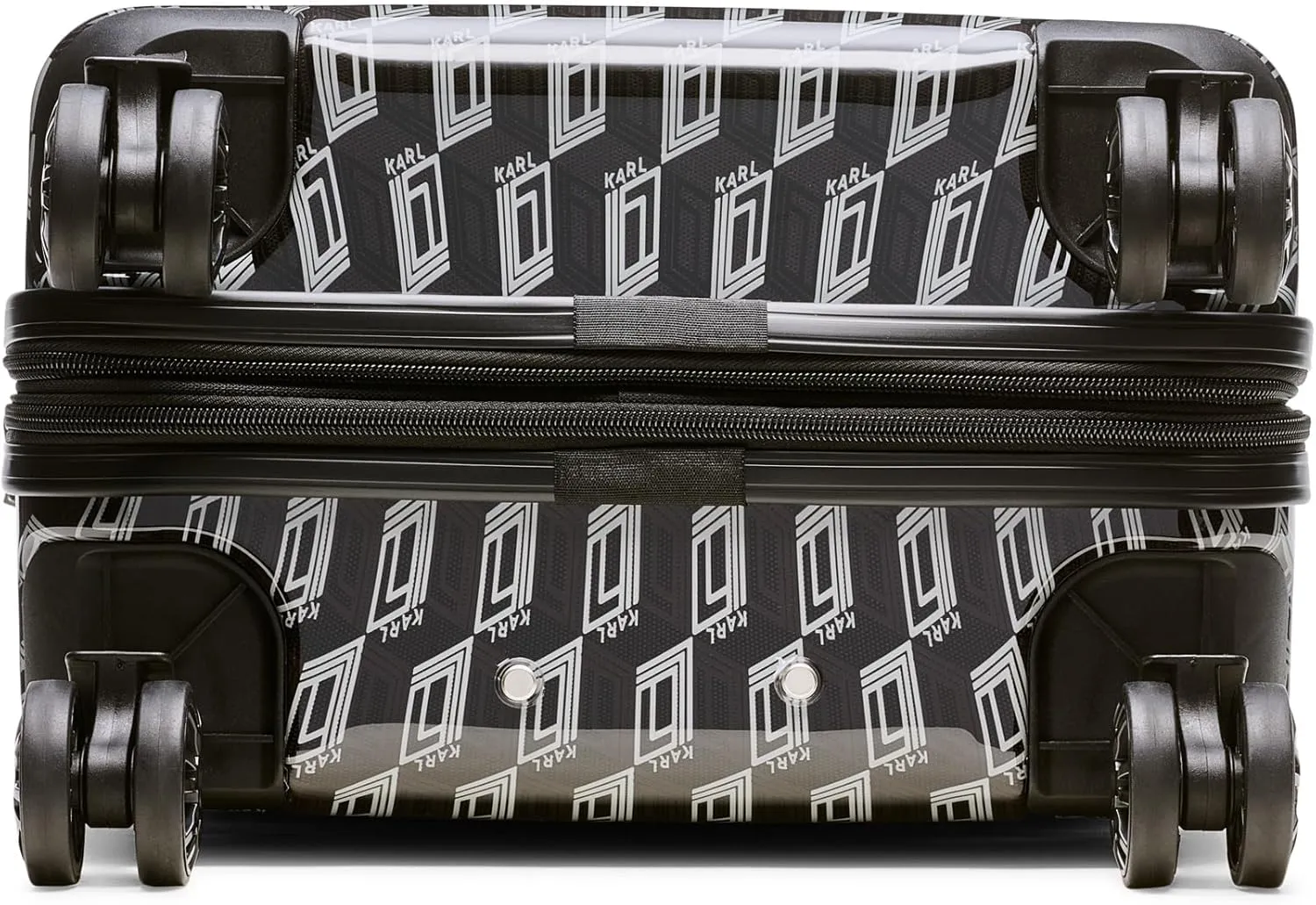 Karl Lagerfeld Paris Bon Voyage Karl and Choupette Hardside Suitcase, Black/Grey, Small