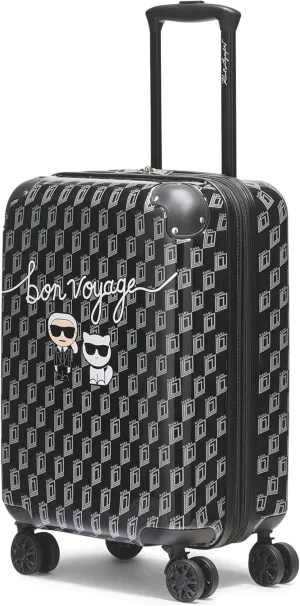 Karl Lagerfeld Paris Bon Voyage Karl and Choupette Hardside Suitcase, Black/Grey, Small