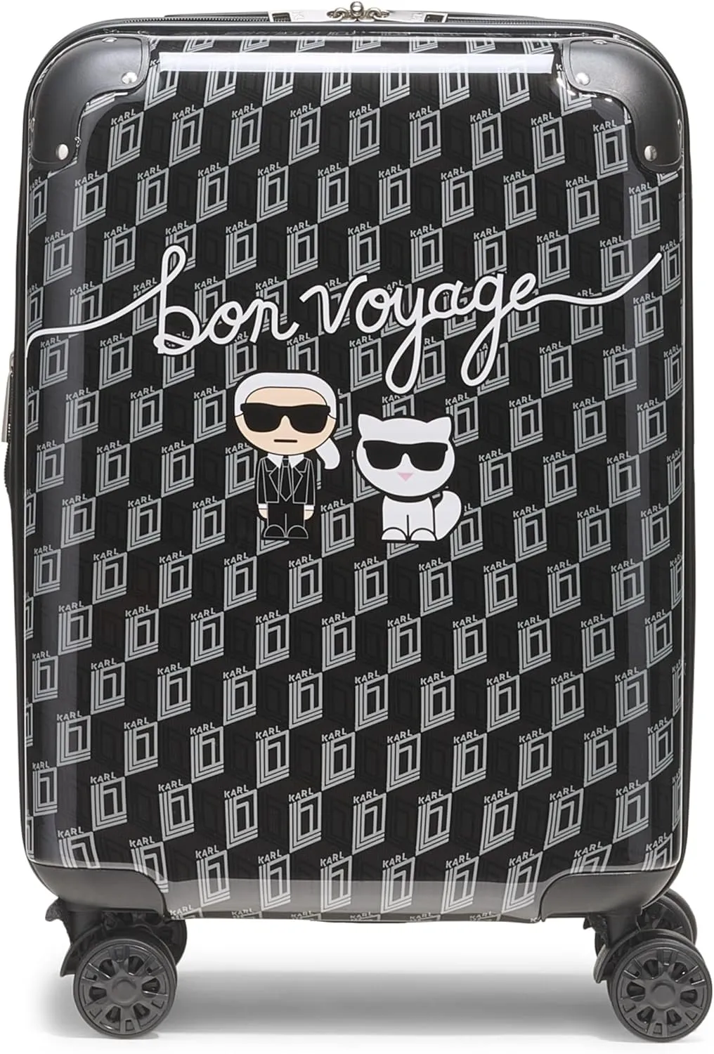 Karl Lagerfeld Paris Bon Voyage Karl and Choupette Hardside Suitcase, Black/Grey, Small