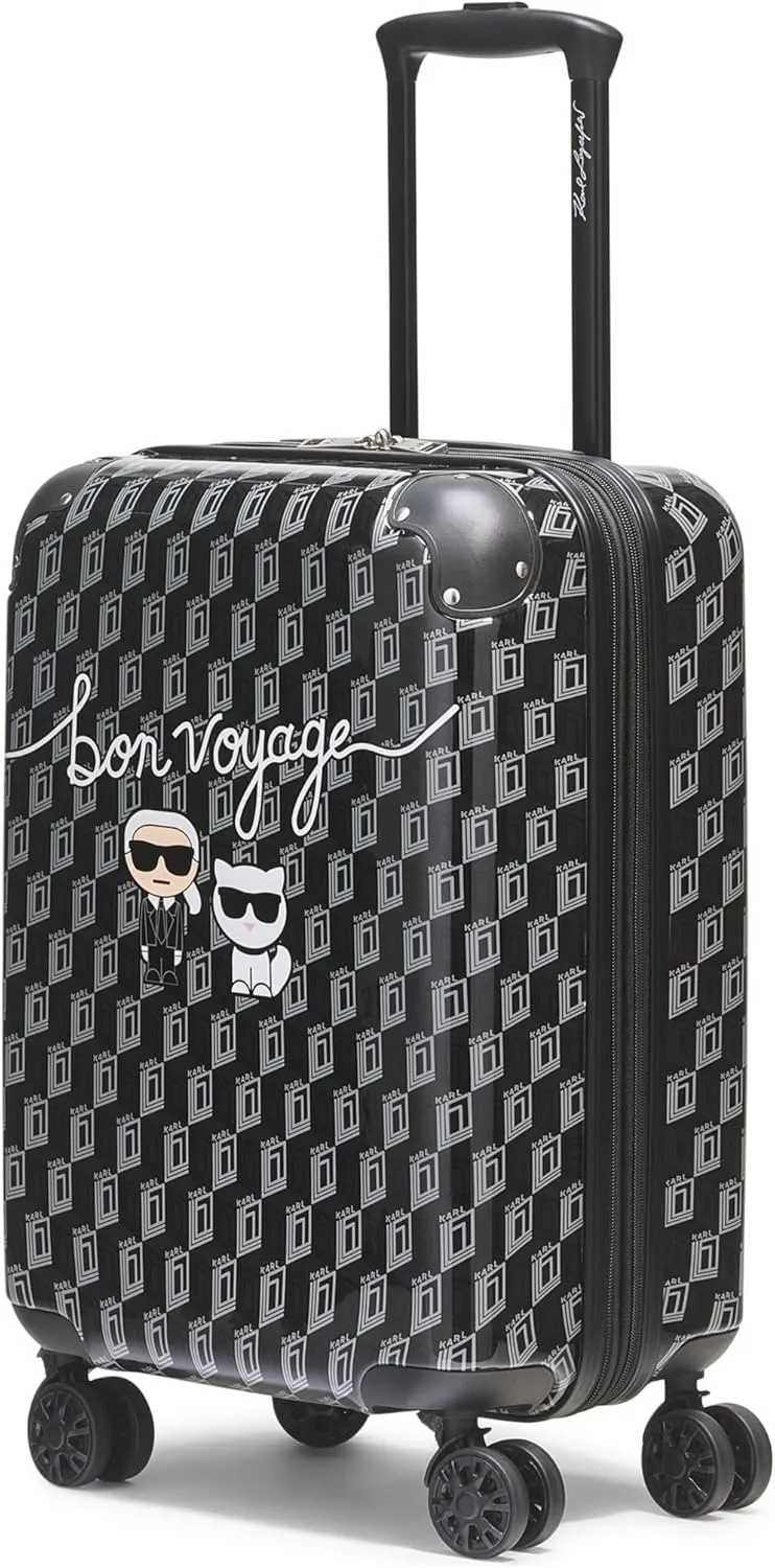 Karl Lagerfeld Paris Bon Voyage Karl and Choupette Hardside Suitcase, Black/Grey, Small