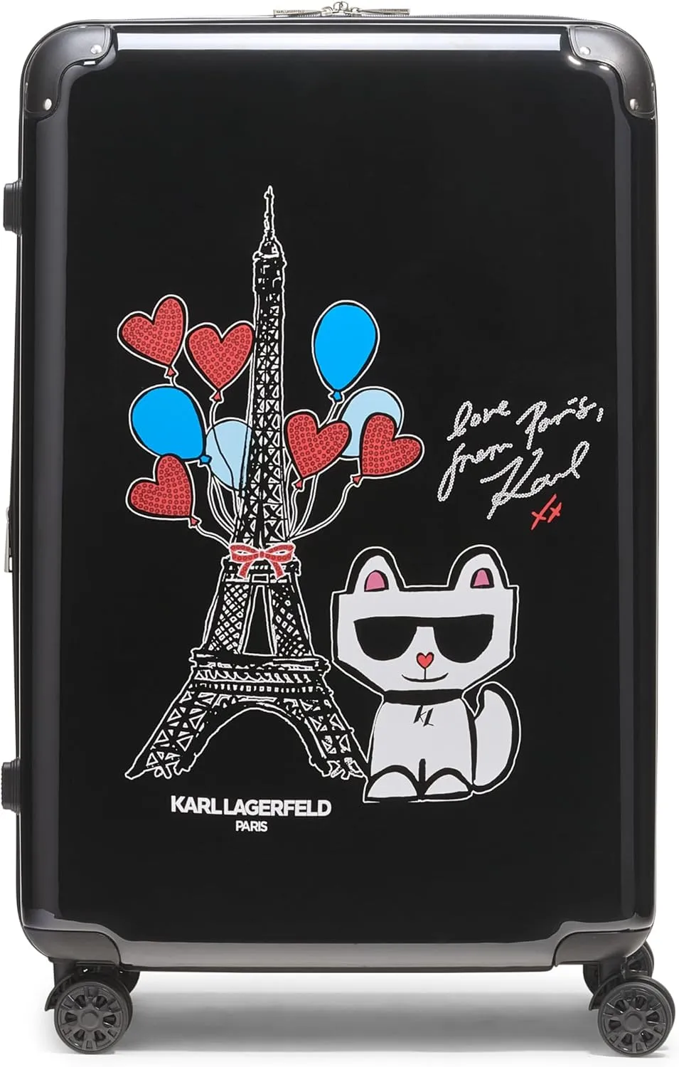 Karl Lagerfeld Paris Up in Paris Upright Hardside Suitcase, Black, Large