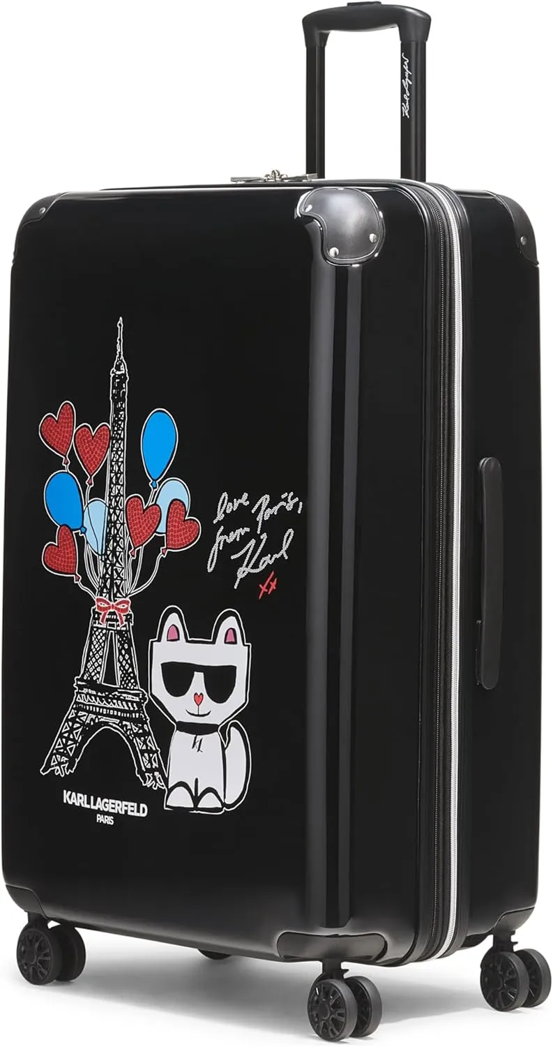 Karl Lagerfeld Paris Up in Paris Upright Hardside Suitcase, Black, Large
