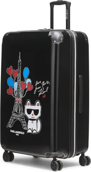 Karl Lagerfeld Paris Up in Paris Upright Hardside Suitcase, Black, Large