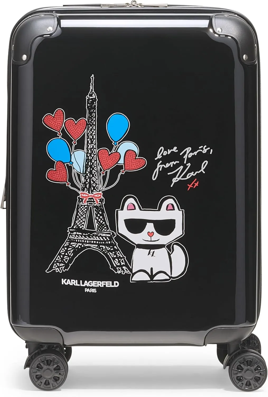 Karl Lagerfeld Paris Up in Paris Upright Hardside Suitcase, Black, Small