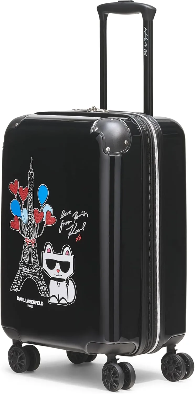 Karl Lagerfeld Paris Up in Paris Upright Hardside Suitcase, Black, Small