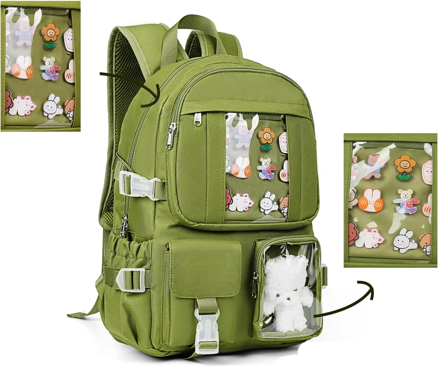 Kawaii Backpack for Girls, Cute Aesthetic Backpack for School, Kawaii Bookbag with Pins Accessories and Pendant